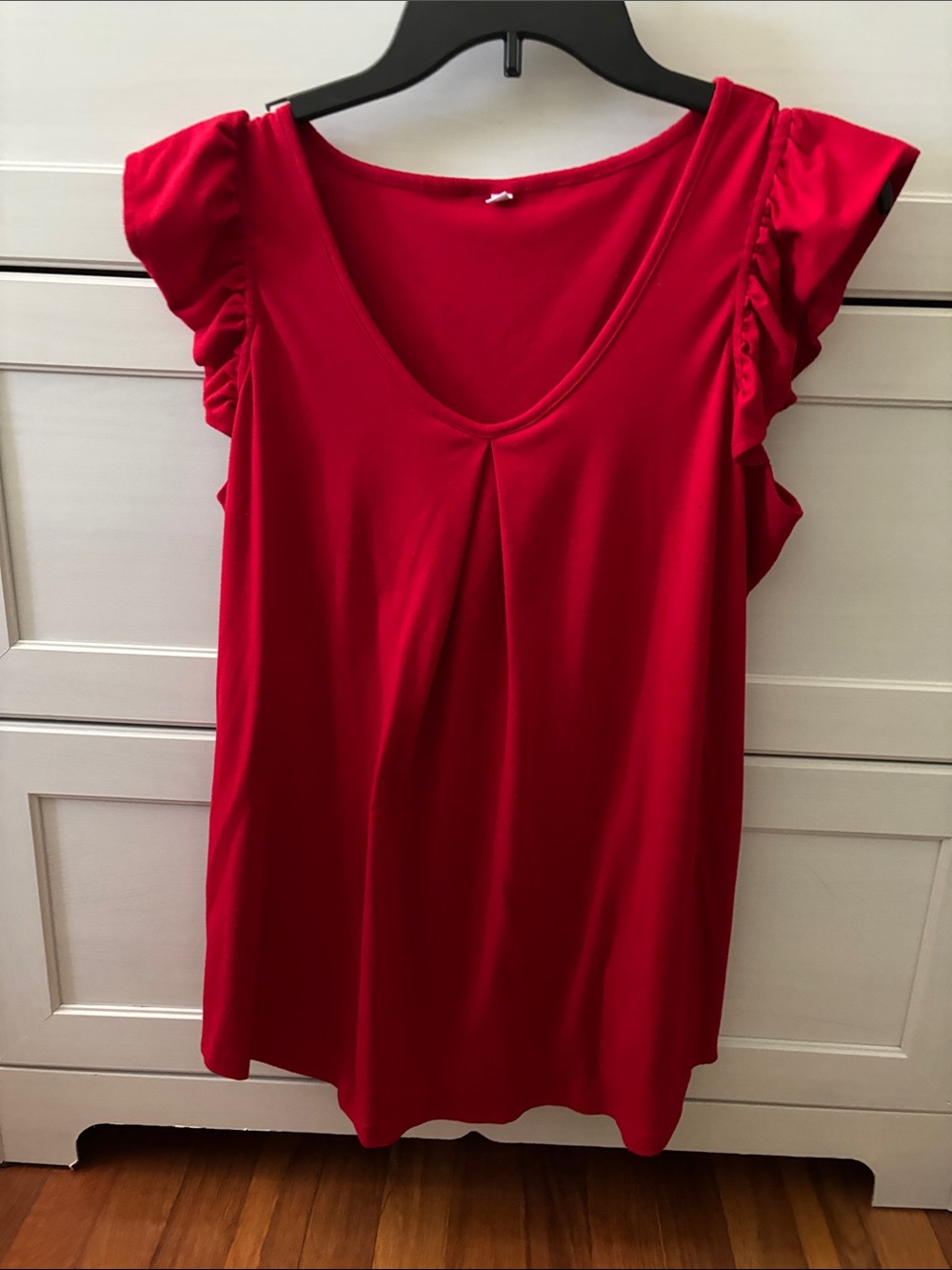 Women’s Red V-Neck Ruffle Sleeve Tunic Top